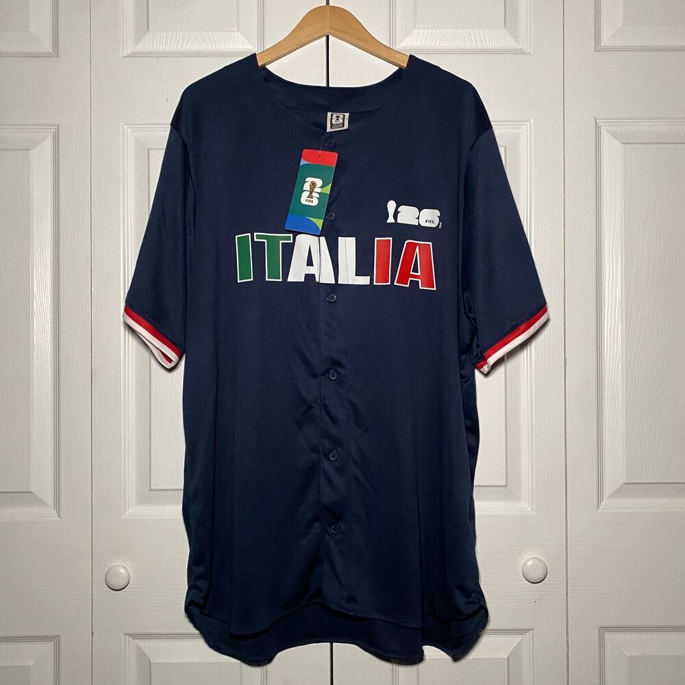 FIFA World Cup 2026 Italy Italia Baseball Jersey Shirt Mens 2XL NWT Navy Blue